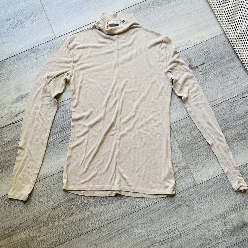 ARITZIA BABATON Long Sleeve Mock Neck Top Womens Small Cream Minimalist Capsule